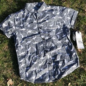 New with Tags, Black & White Button-up W/Sharks